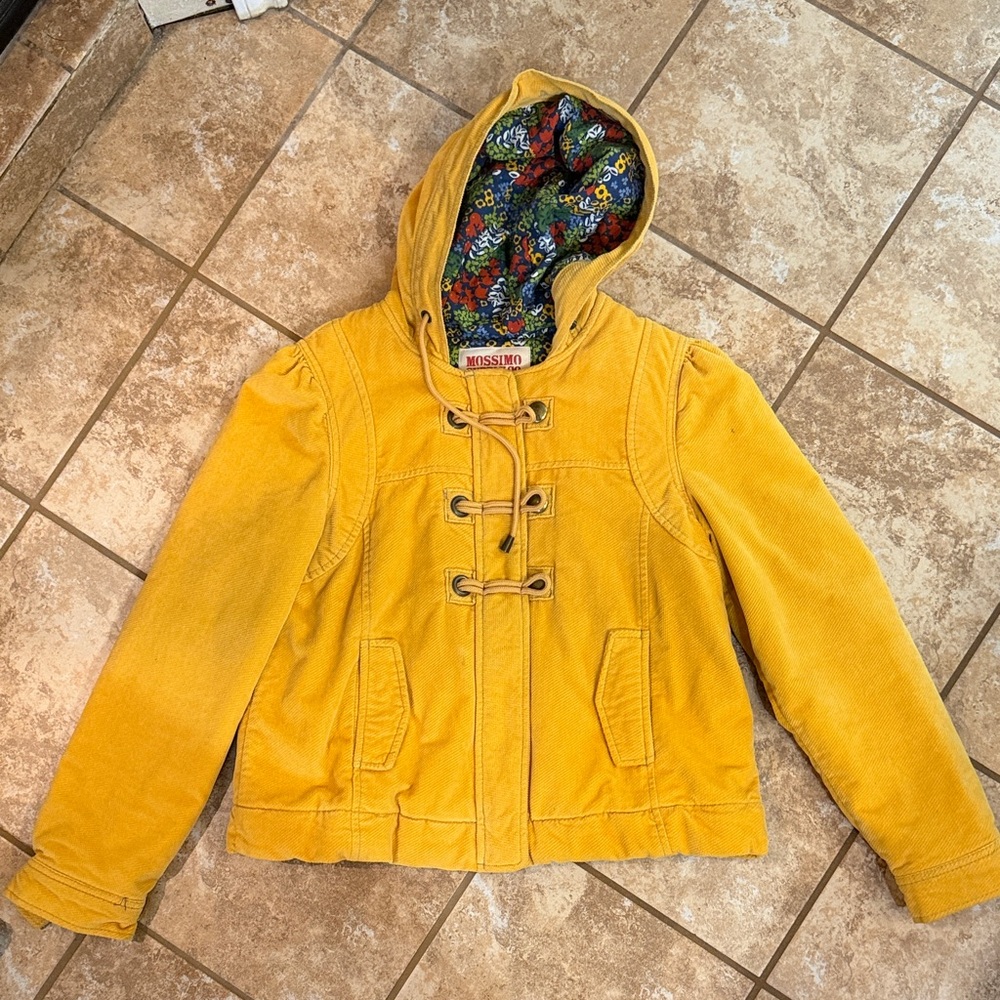 Yellow Hooded Jacket with Floral Lining